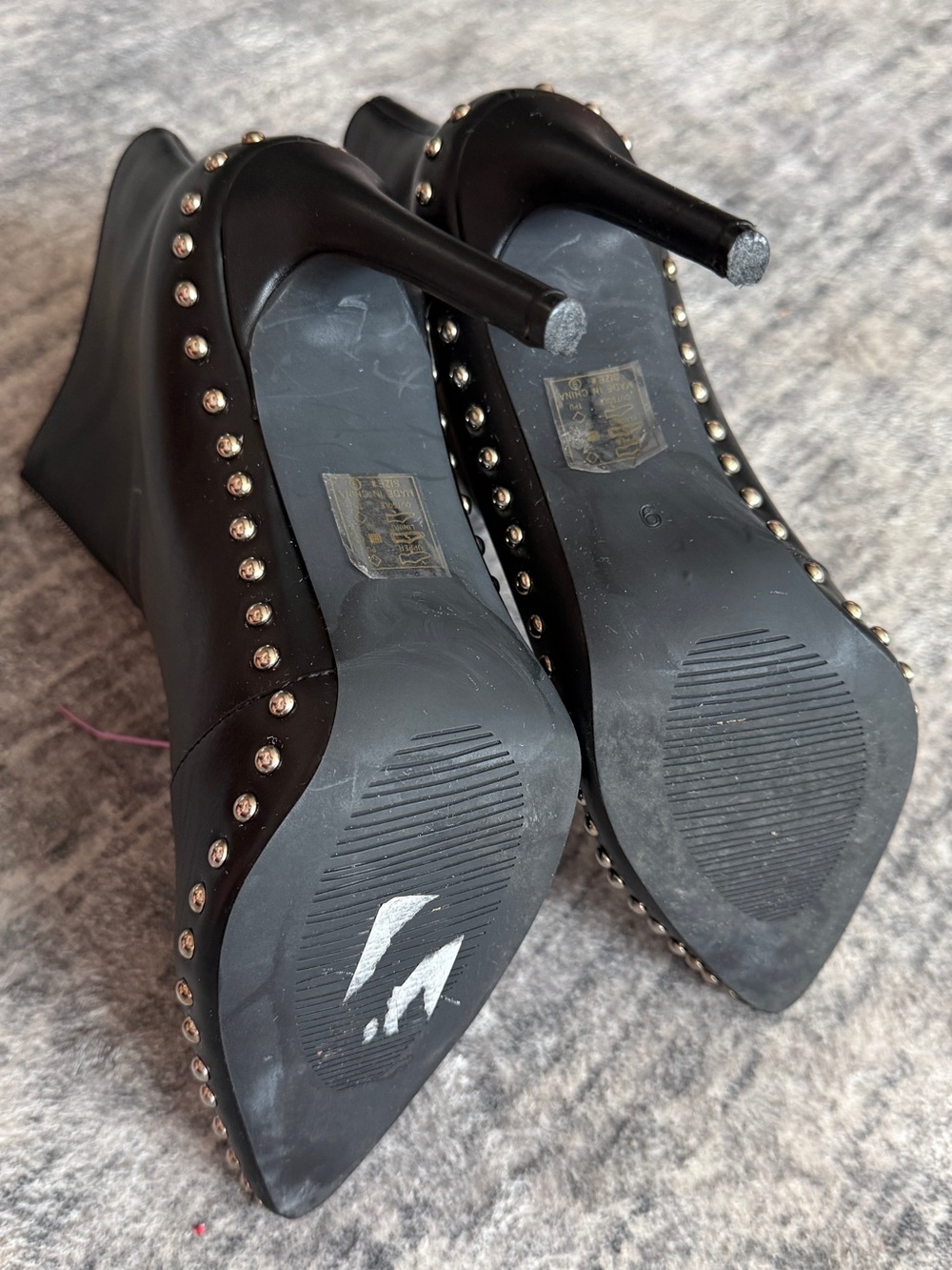 Black Studded Pointed-Toe Stiletto Ankle Boots - Picture 12 of 13